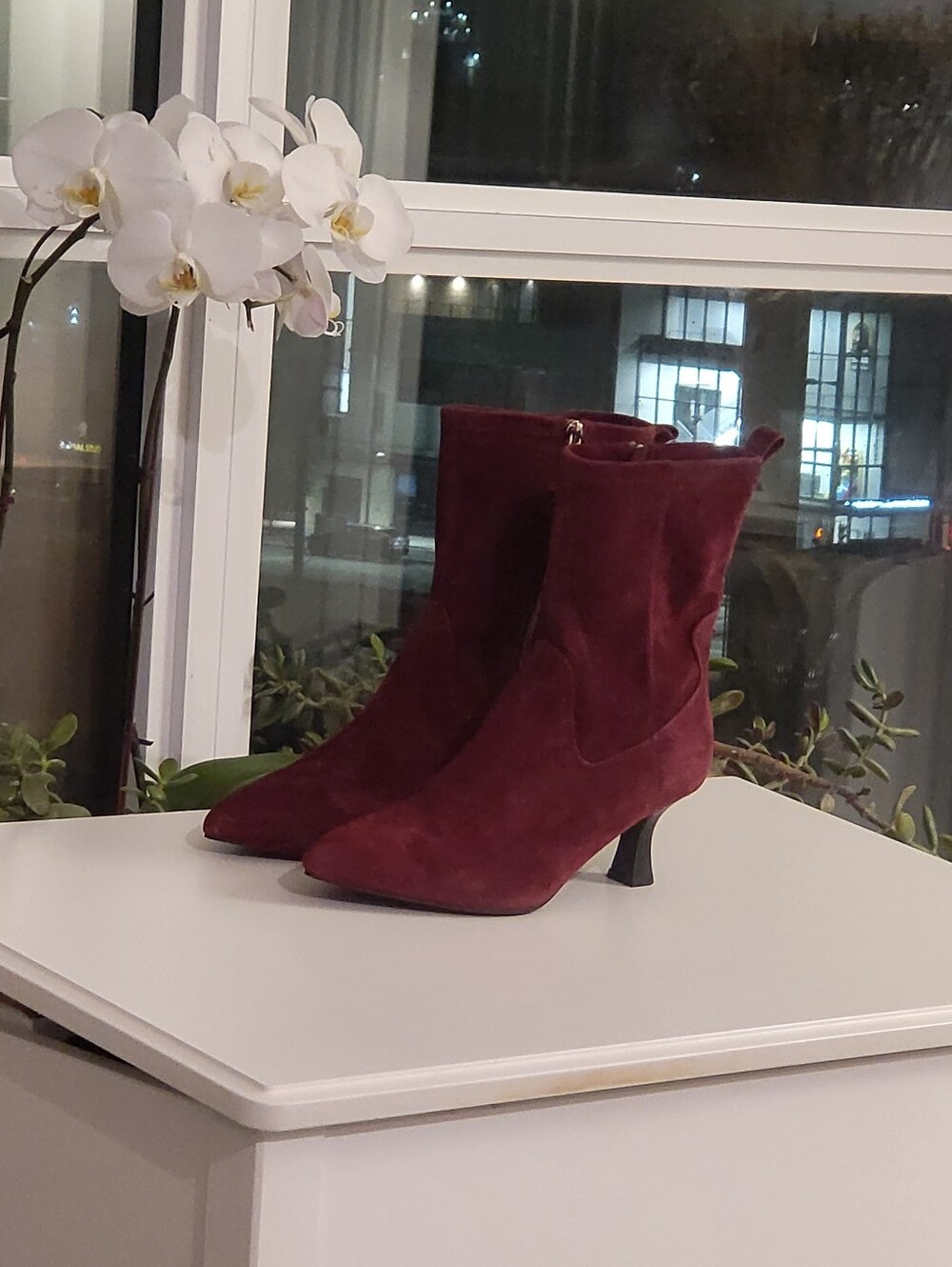 Tahari Burgundy Suede Pointed Toe Ankle Booties
